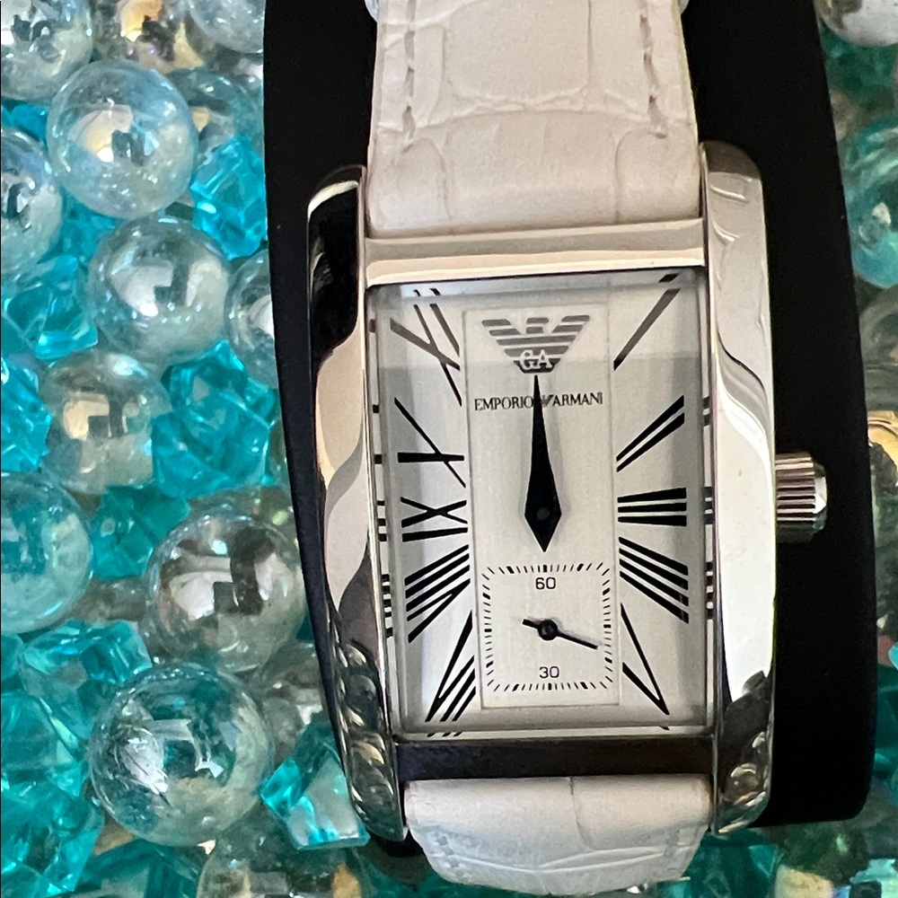 Emporio Armani Rectangular Silver and White Watch AR0167